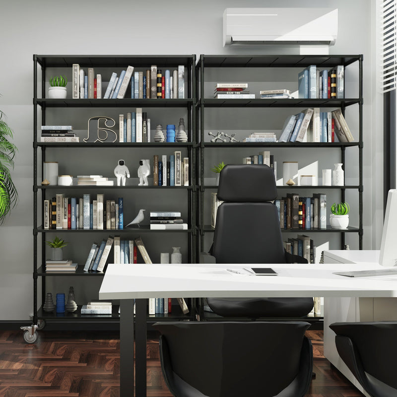 7 Tier Standing Shelf Units, 2800 LBS NSF Height Adjustable Metal Garage Storage Shelves with Wheels, Heavy Duty Storage Rack Metal Shelves - Black - 7T-2800LBS-BLACK