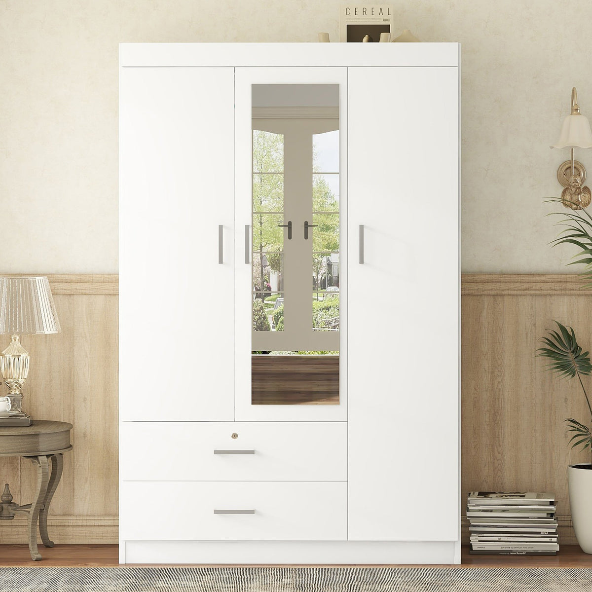 3-Door Mirror Wardrobe with Shelves, White, photo 3 of 10