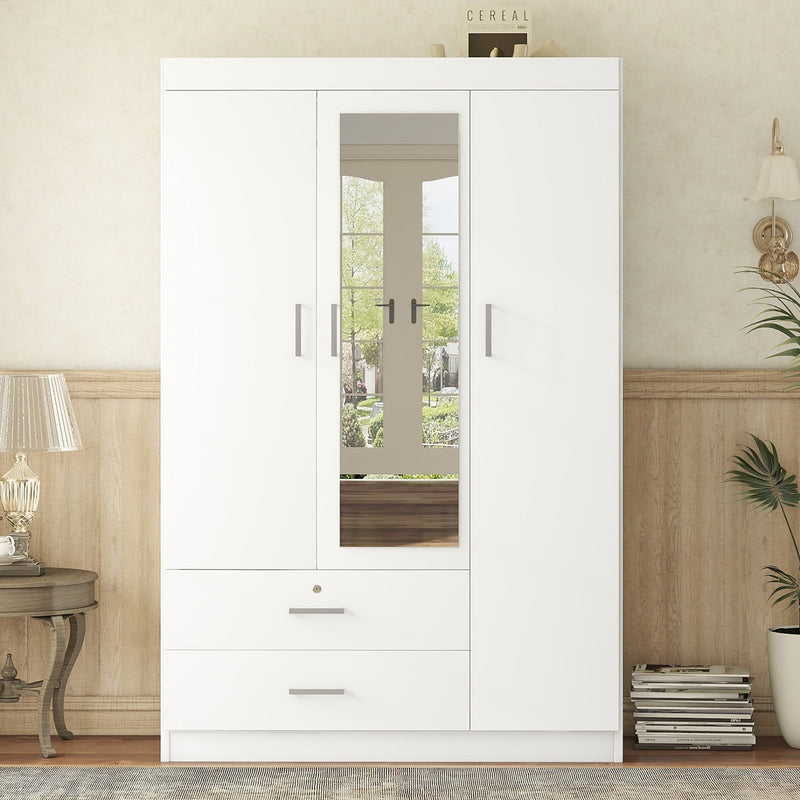3-Door Mirror Wardrobe with Shelves, White, photo 3 of 10