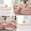 Multi Functional Sectional Sofa Bed With Independent Chaise Lounge And Functional Blanket, Convertible King Size Bed, Deep Seat - Baby Pink by HouseOfZazla