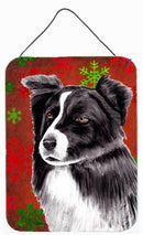 Border Collie Red  Snowflakes Holiday Christmas Wall or Door Hanging Prints