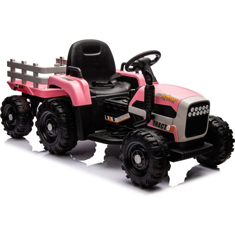 Ride on Tractor with Trailer,24V Battery Powered Electric Tractor Toy, 200wx2motor 1.86-4.97MPH/Remote Control,electric car for kids,Three speed adjustable,USB,MP3, Bluetooth,LED light, safety belt
