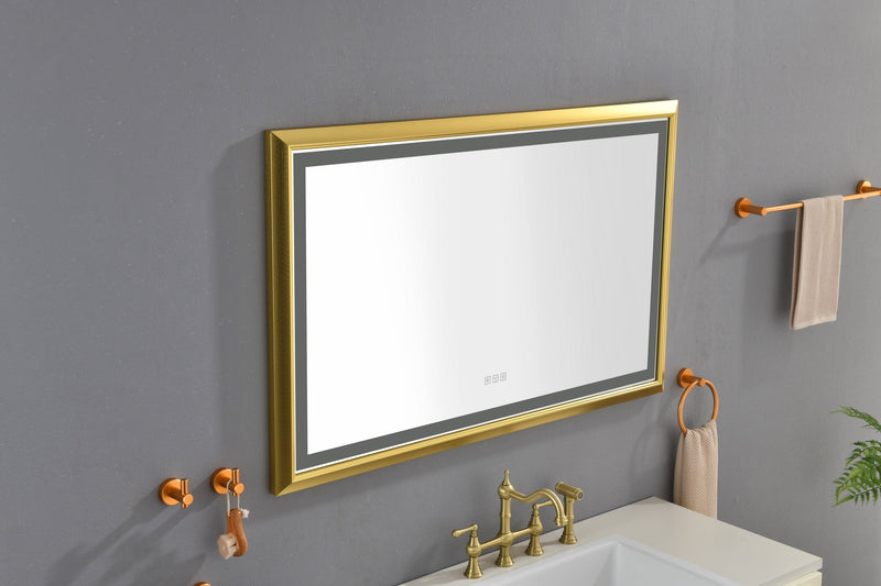 48 in. W x 30 in. H Oversized Rectangular Gold Framed LED Mirror Anti-Fog Dimmable Wall Mount Bathroom Vanity Mirror Wall Mirror Kit For Gym And Dance Studio