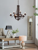 6 Light Metal Chandelier, Hanging Light Fixture With Adjustable Chain For Kitchen, Bulb Not Included - Black