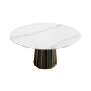 59.05" Modern Artificial Stone Round Panel Metal Iron Base Dining Table, Can Accommodate 8 People, (Not Including Chairs) - White / Black by Unique Piece Furniture