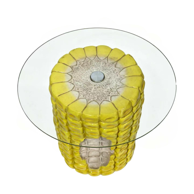 Corn Cob Side Table, 17.32-Inch High with Glass Top, Yellow, photo 10 of 10