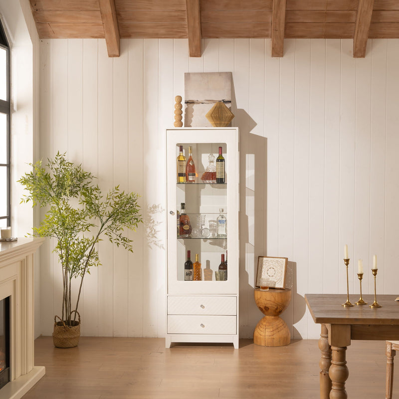 Modern Upholstered Glass Display Cabinet With Adjustable LED Light - White, photo 2 of 7