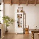 Modern Upholstered Glass Display Cabinet With Adjustable LED Light - White