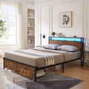 Modern Metal Platform Bed Frame With Wooden Headboard And Footboard, USB Charging Station, LED Lights, 2 Drawers by Unique Piece Furniture