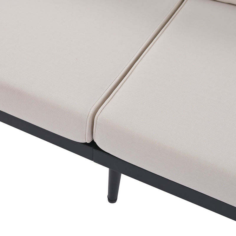 6-Piece Outdoor Sectional Sofa Set with Round Nesting Coffee Tables and Seating Sofa with Cushions for Patio, Porch and Garden (Beige)