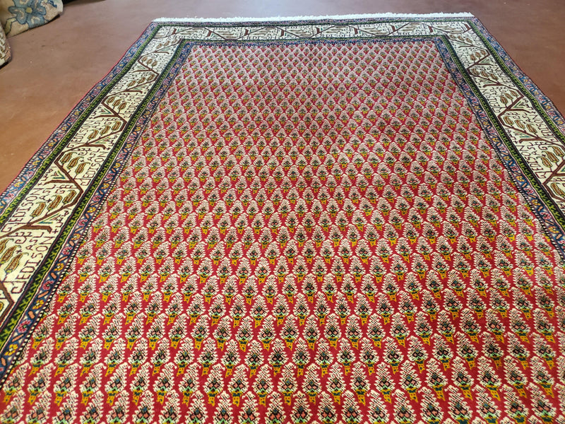 6x9 Finely Woven Turkish Tribal Rug, Boteh/Paisley Pattern, Red & Beige Area Rug, Vintage Wool Carpet, Entryway Rug, Hand-Knotted Foyer Rug