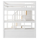 Full Size Loft Bed With Desk And Shelves, 2 Built In Drawers, Storage Staircase - Natural / White by HouseOfZazla
