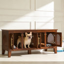 Lars Indoor Rattan Decorated Rubber Wood Dog Crate Cabinet Furniture by HouseOfZazla