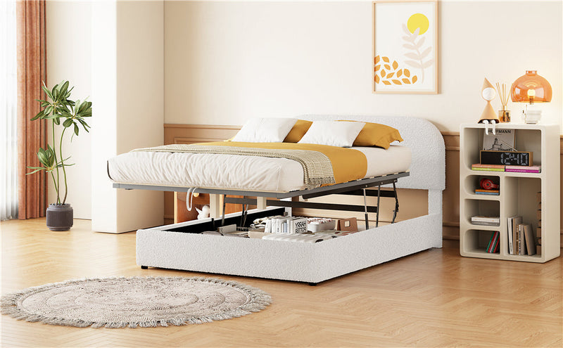 Walker Edison | Teddy Full Size Upholstered Platform Bed with Hydraulic Storage