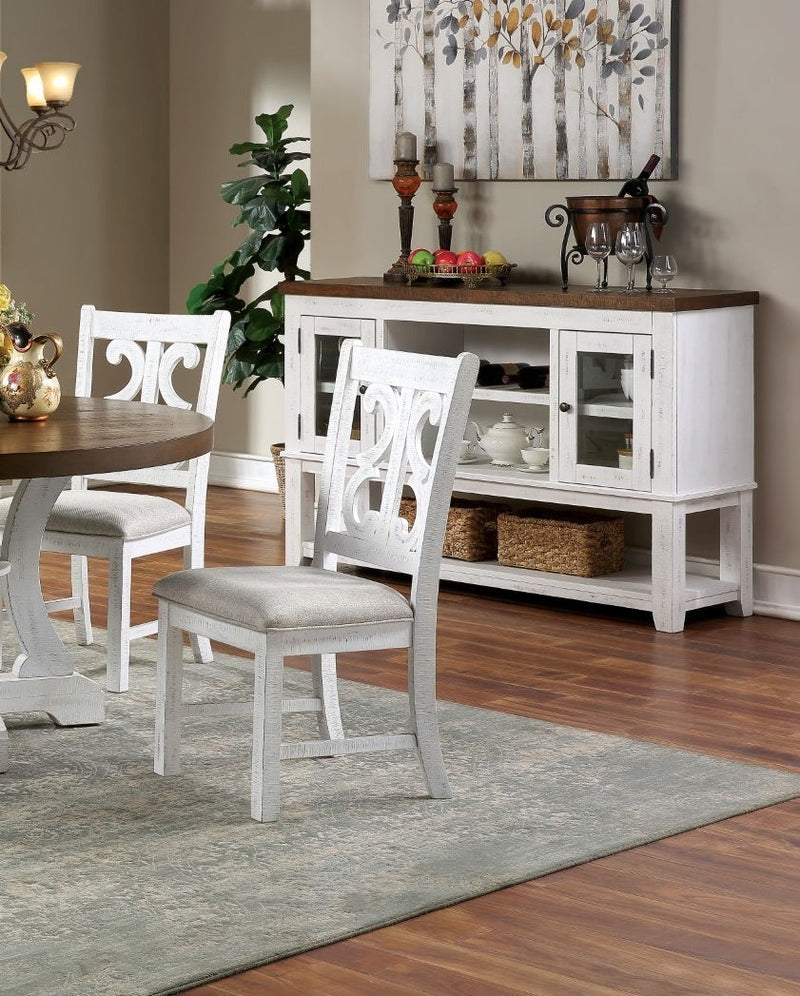 Lavish Design Distressed White 2pcs Dining Chairs Only, Gray Padded Fabric Seat Dining Room Kitchen Furniture Solid wood decorative Back