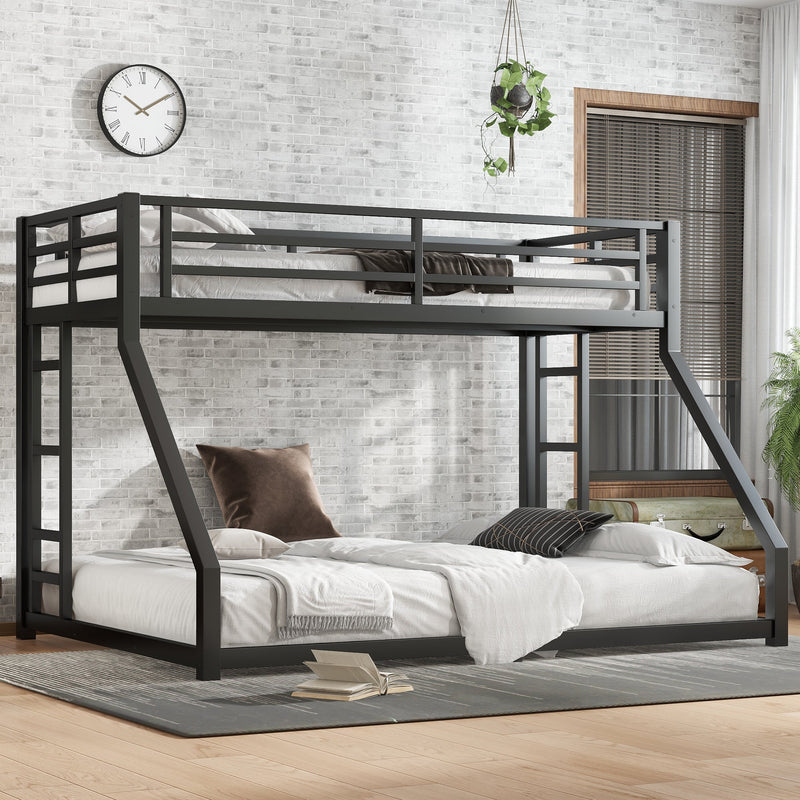 Metal Twin XL over Queen Bunk Bed for Teens and Adults,Noise Reduced/No Box Spring Needed, Black