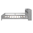Wood Platform Bed With Built In LED Light, Storage Headboard And Guardrail