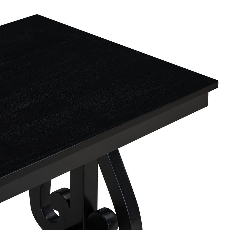 5-Piece Retro Dining Set, Rectangular Wooden Dining Table and 4 Upholstered Chairs for Dining Room and Kitchen (Black)