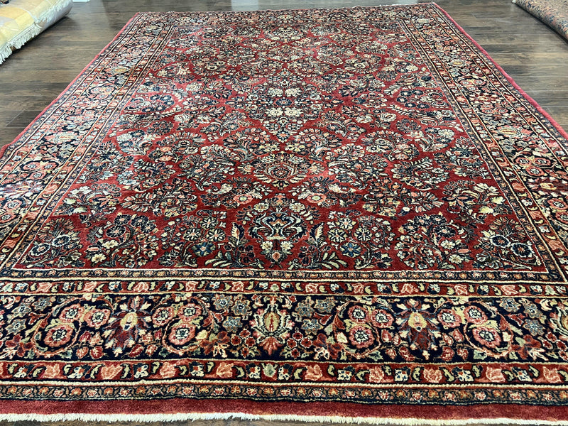 1920s Persian Sarouk Rug 9x12, Red Persian Carpet, High Quality Persian Rug, Allover Floral Pattern, Antique Oriental Rug, Wool Handmade Room Sized