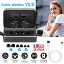 True Wireless V5.0 Earbuds IPX7 Waterproof Touch Control In-Ear Stereo Headsets TWS Noise Canceling Earbuds w/ LED Display Magnetic Charging Dock