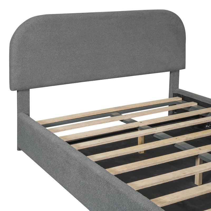 Walker Edison - Teddy Fleece Full  Size Upholstered Platform Bed with Hydraulic Storage System, Gray