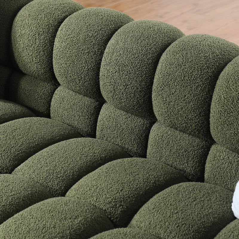 84.3 length, 35.83" deepth, human body structure for USA people, marshmallow sofa,boucle sofa, 3 seater, OLIVE GREEN BOUCLE
