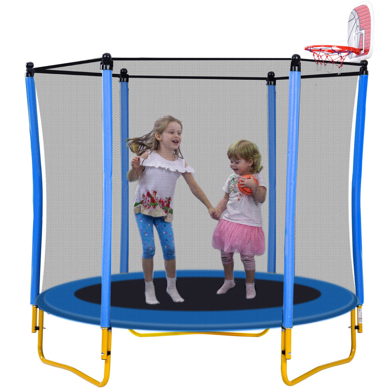 5.5FT Trampoline for Kids - 65" Outdoor & Indoor Mini Toddler Trampoline with Enclosure, Basketball Hoop and Ball Included
