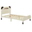 3-Pieces Bedroom Sets Twin Size Bear-Shape Platform Bed with Nightstand and Storage dresser,Cream+Walnut