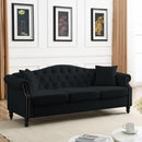 79" Chesterfield Sofa Black Velvet for Living Room, 3 Seater Sofa Tufted Couch with Rolled Arms and Nailhead for Living Room, Bedroom, Office, Apartment, 3S+2S