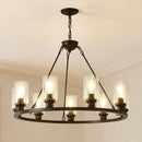9-Light Black Wagon Wheel Chandelier