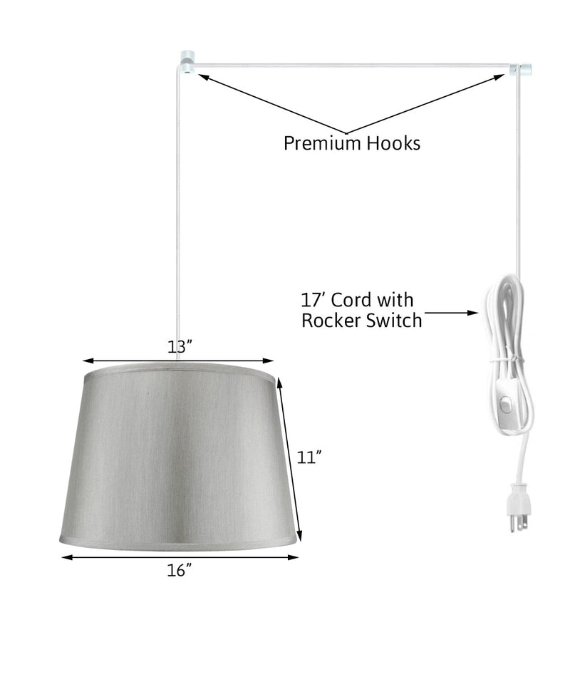 16"W 2 Light Swag Plug-In Pendant   Bavarian Gray with Diffuser White Cord