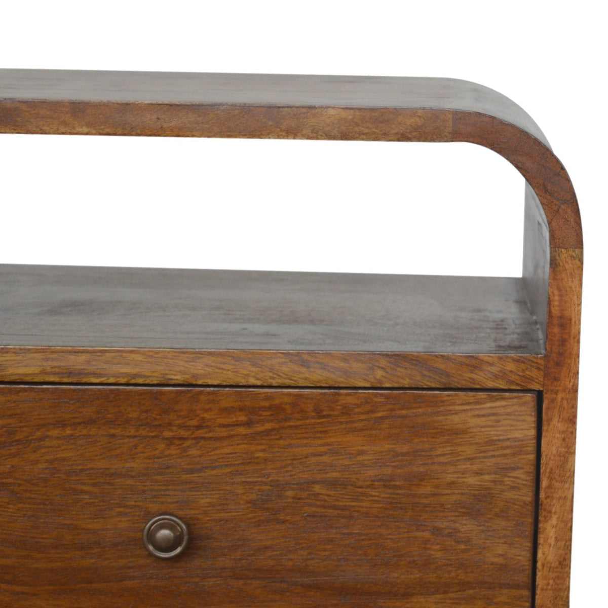 Solid Wood Chestnut Curve 2-Drawer Nightstand, 2 Open Slots, photo 7 of 10