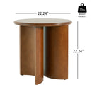 Walnut Finish Pine Wood Round Side Table with Unique Fan-Shaped Legs