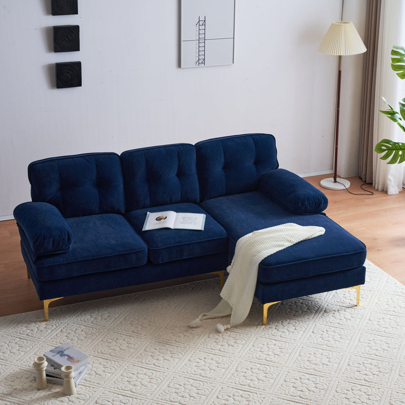 83" Modern Sectional Sofas Couches Velvet L Shaped Couches for Living Room, Bedroom, Blue