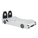 Race Car Shaped Platform Bed With LED And Upholstered Backrest In by HouseOfZazla