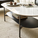 Contemporary Coffee Table Sintered Stone Surface With Ceramic Finish Double Layer Design Base Matte Shelf Modern Living Room Center Table - White / Gray by HouseOfZazla