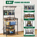 Fishing Rod Storage Rack With Pegboard, Rolling Tackle Organizer Cart - Black by HouseOfZazla