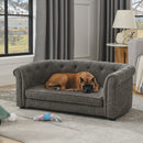 Contemporary Dark Grey Pet Sofa with Arc-Shaped Backrest and Armrests, Breathable Linen and Cozy Soft Cushion for Dogs