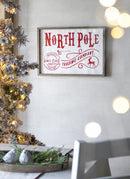 Iron / Wood North Pole Trading Company Wall Sign, For Christmas Holiday Table Wall Decor - White / Red by Unique Piece Furniture