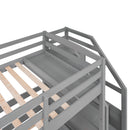 Twin Over Twin & Twin Bunk Bed With Drawers, Staircase Storage, Built In Shelves - Gray by HouseOfZazla