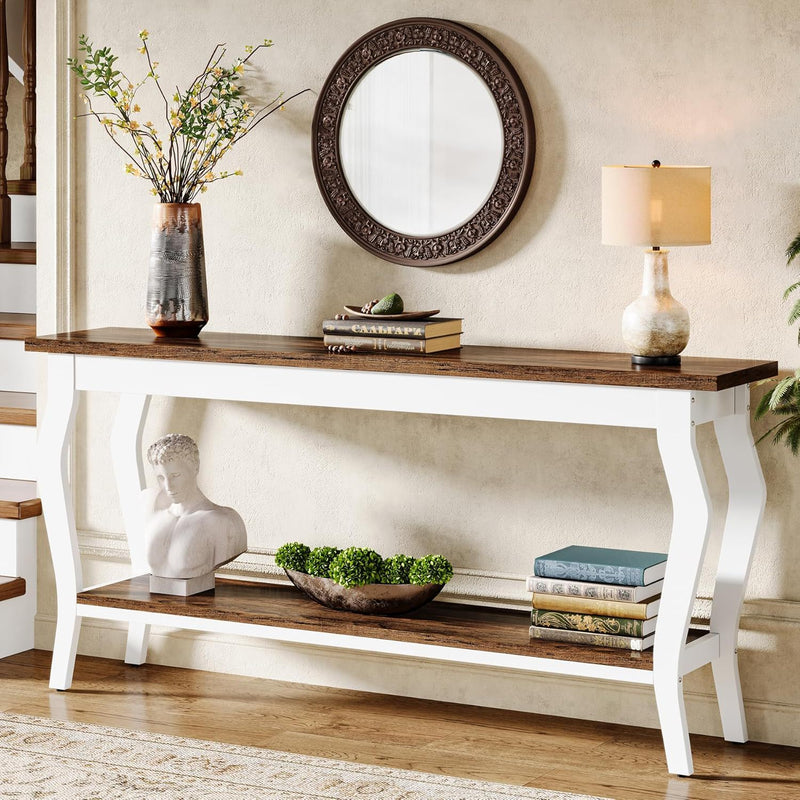 Console Table With Design, Extra Long Sofa Table For Living Entryway - Brown / White, photo 7 of 10