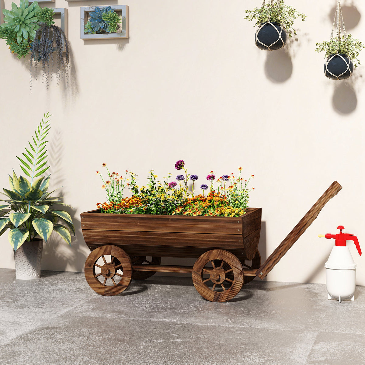 Outsunny Wooden Wagon Planter Box, photo 9 of 10