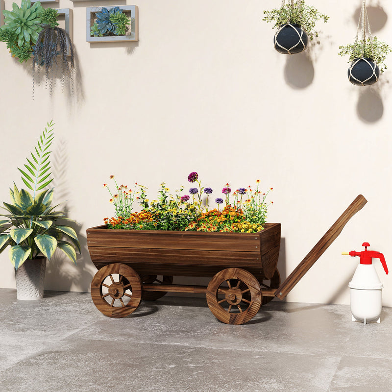 Outsunny Wooden Wagon Planter Box, photo 9 of 10