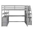 Loft Bed With Desk, Shelves, 2 Drawers, Storage Staircase
