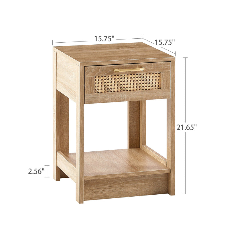 15.75" Rattan End table with drawer, Modern nightstand, side table for living roon, bedroom, natural
