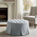 Skirted Tufted Round Ottoman With Button Top - Gray by Unique Piece Furniture