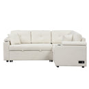 87.4" L-shape Sofa Bed Pull-out Sleeper Sofa with Wheels, USB Ports, Power Sockets for Living Room, Beige