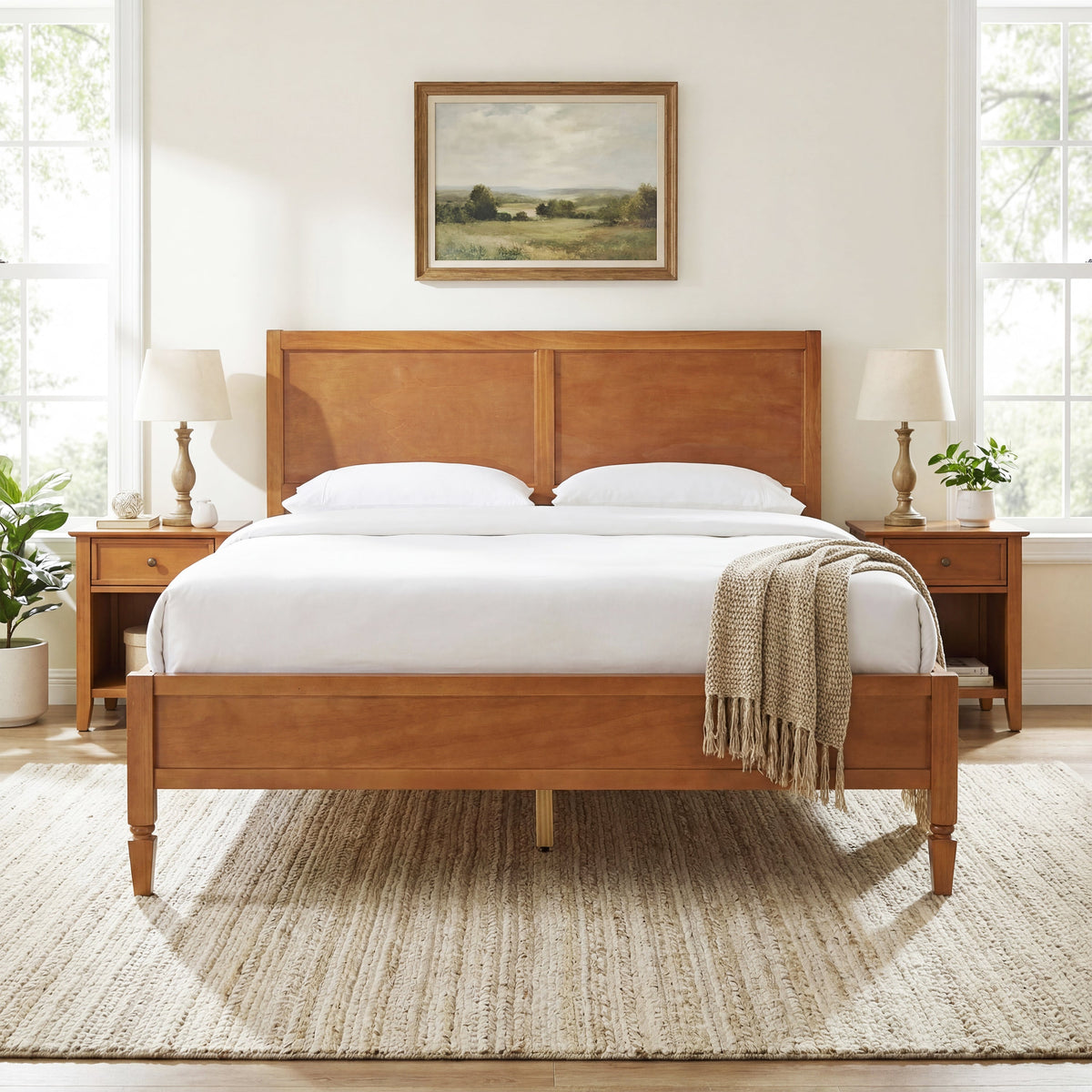 Queen Size Wood Platform Bed Frame with Classic Panel Headboard, photo 3 of 10