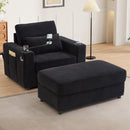 Modern Style Armchair Chaise Lounge Sofa Couch With Movable Storage Ottoman, USB Ports, Cup Holders, Phone Holder, Side Pockets by HouseOfZazla