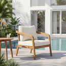 Acacia Wood Outdoor Patio Club Chair with PE Wicker Backrest & Cushions by HouseOfZazla